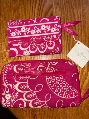 Vera Bradley Raspberry Pink Floral Quilted Wallet & Zip Wristlet Two for One!